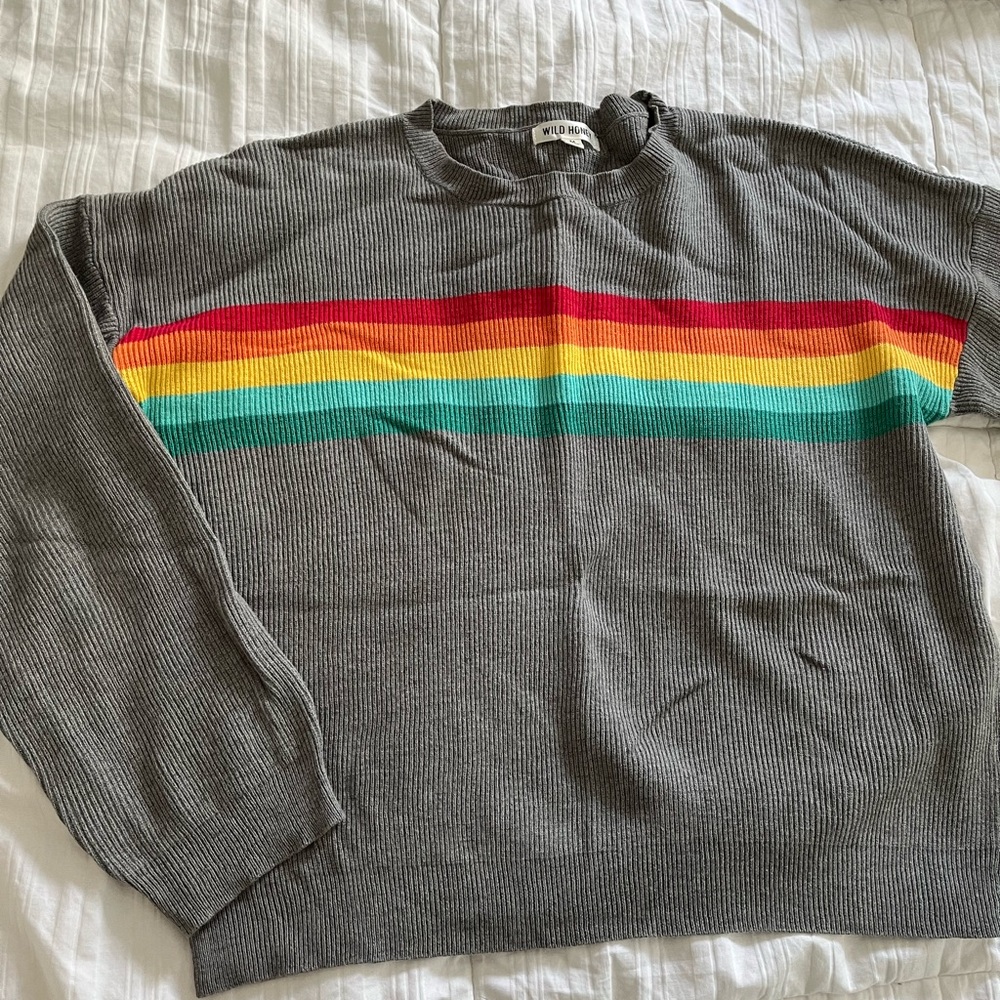 Gray and rainbow crop sweater